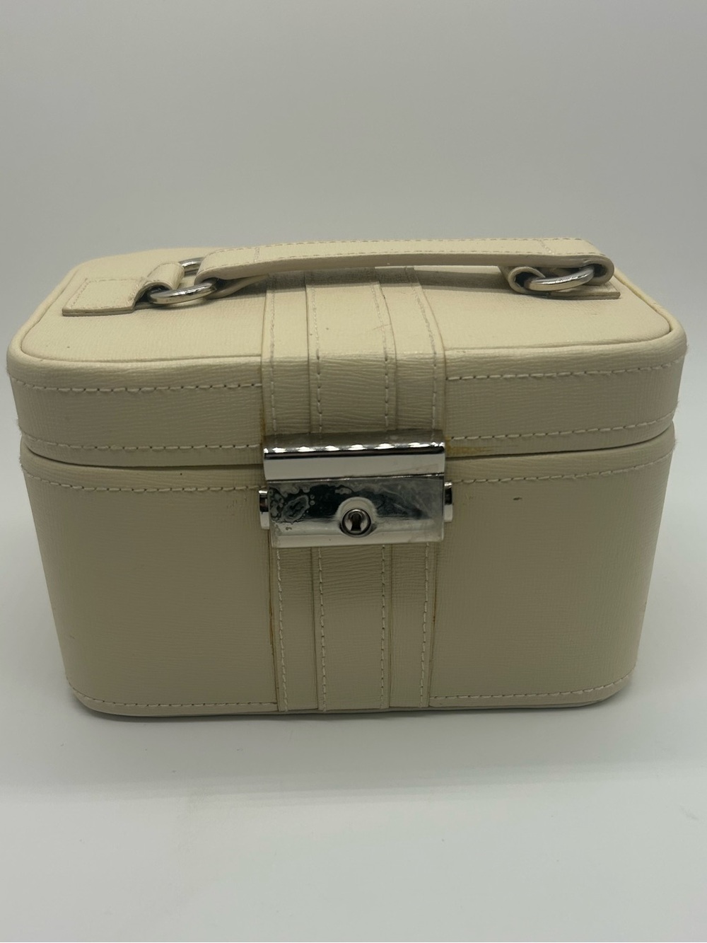 Pottery Barn Cream Travel Jewelry Box Carrying‎ Handle key lock
